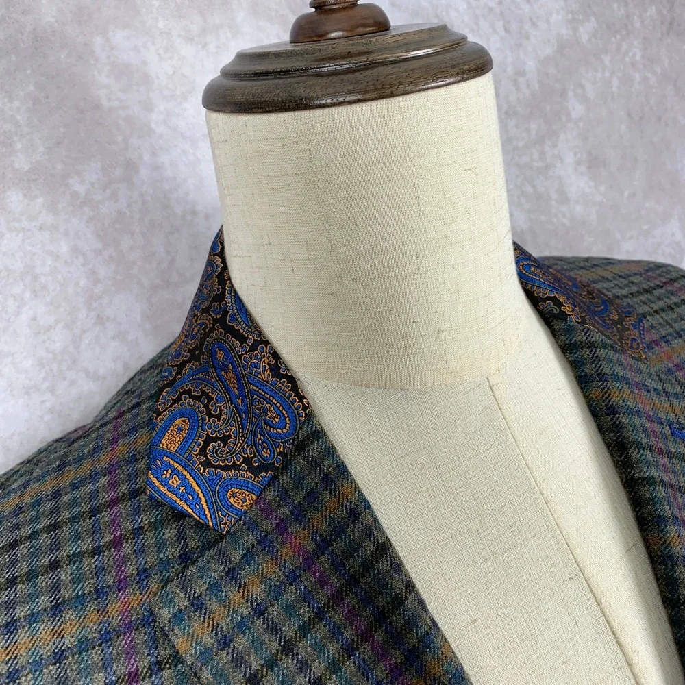 Robert Graham Blazer Jacket Men 40 Classic Check Windowpane Paisley Sport Coat